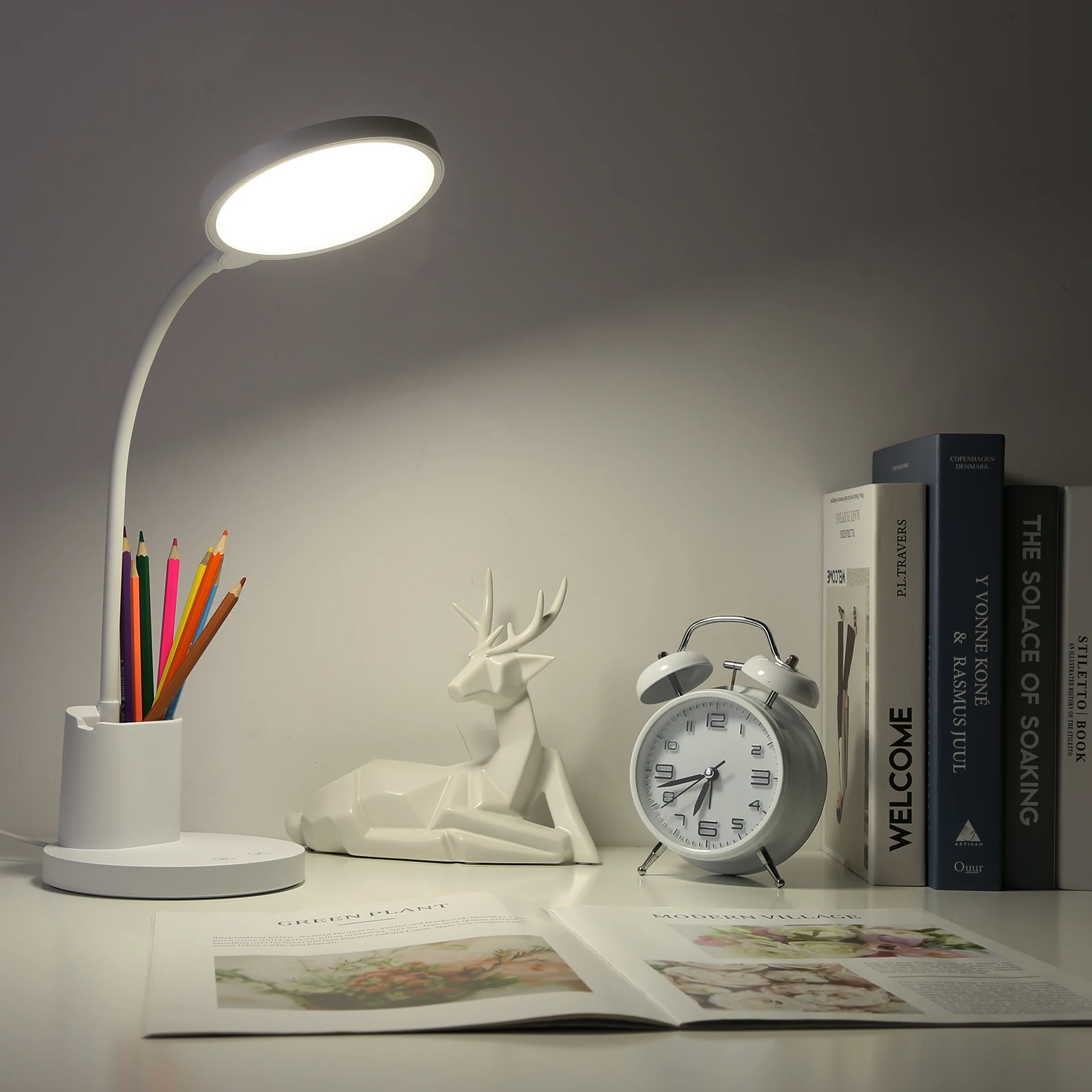 White LED Touch Control Dimmable Table Lamp with Pen Holder