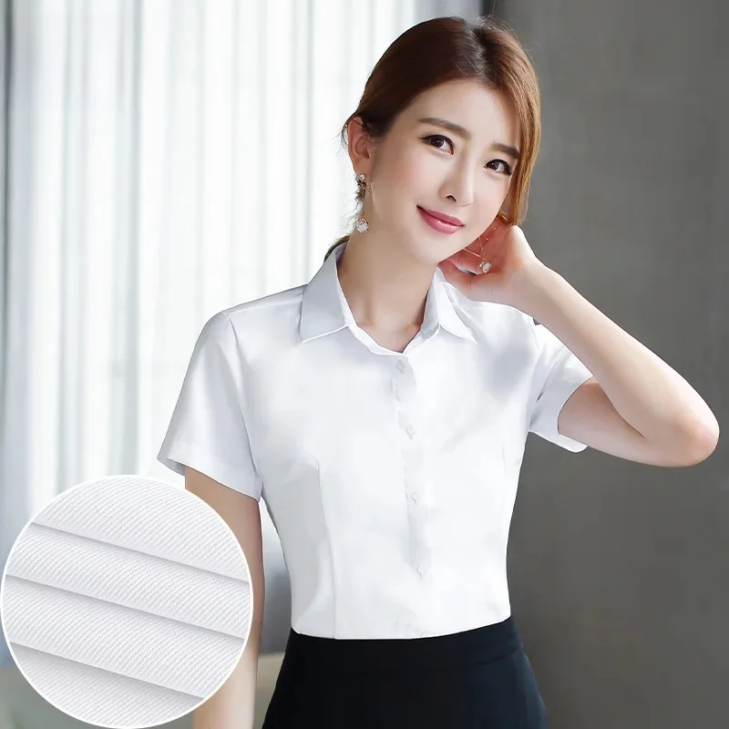 Біла жіноча сорочка з коротким рукавом, весна-літо, нова робоча форма, формальна форма з довгим рукавом, чорно-синя, професійний одяг, жіночі блузки