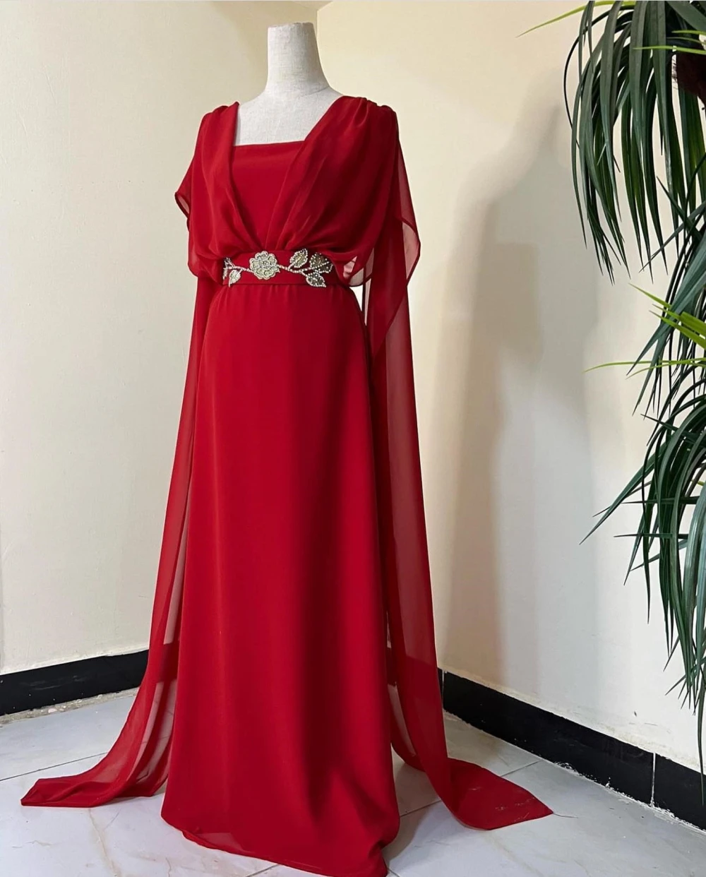 

Qcenkern Prom Dress V Neck A Line Formal Chiffon Red Fashion Women Party Gowns Evening Dresses فساتين السهرة 프롬드레스 שמלות