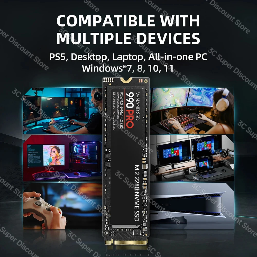 990PRO  ָ Ʈ ϵ ũ, SSD NVMe M.2 2280, 2TB, 1TB, M2 PCIe 4.0x4 2280, 8TB, 4TB, SSD ̺, PS5 Ʈ PC, 7400 MB