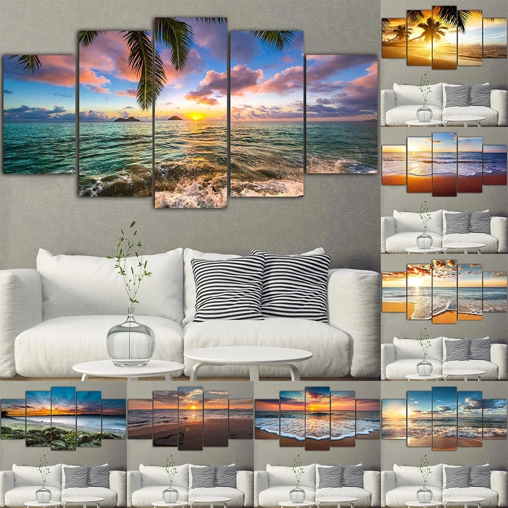 

5D Diy Diamond Painting 5 Pieces Cross Stitch Kits Seascape Wall Pictures Beach Sea Ocean Diamond Mosaic Decor A430