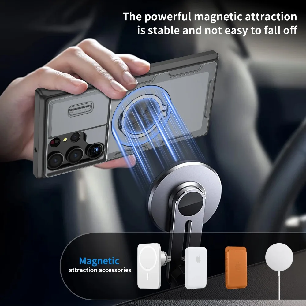 Armor Magnetic Bracket Case with Slide Camera Protection - Shockproof Cover