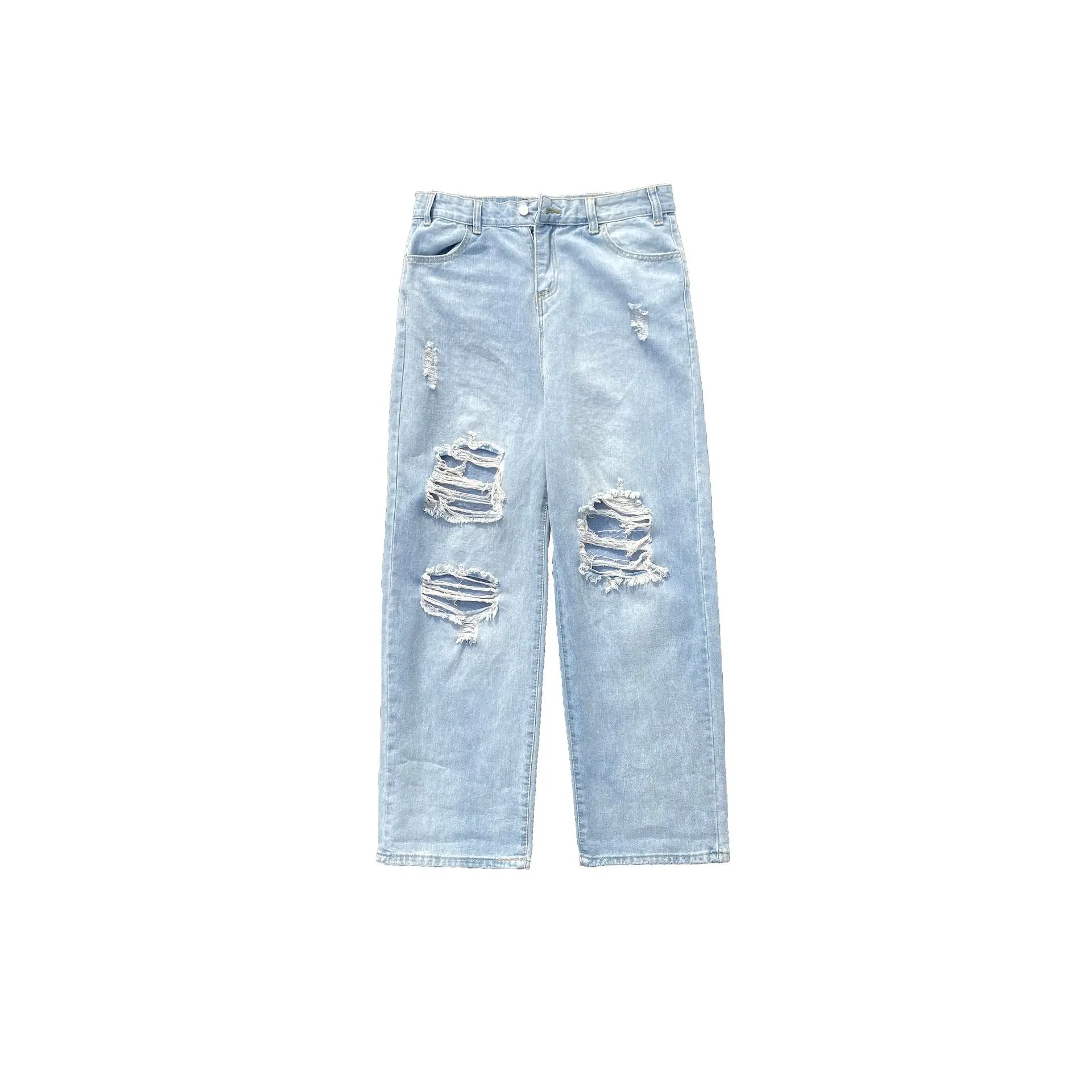 High Street Ripped Jeans Male Ins Tide Brand Hip-hop Wide-leg Pants Summer Thin Section Straight Loose Casual Old Pants