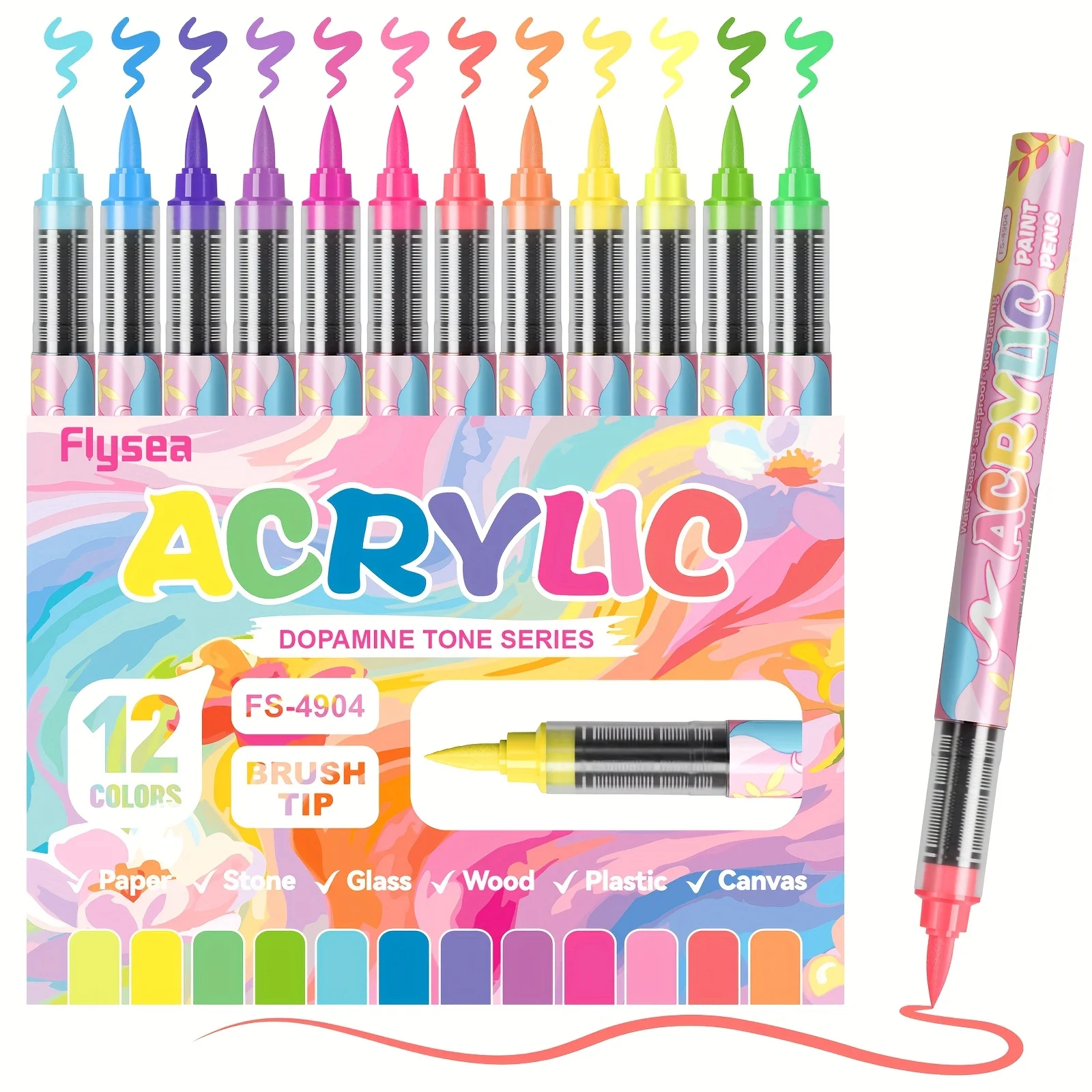 12 Farben Acryl-Marker, Leuchtende Farben, Weiche Pinselspitze Wasserbasiert, Feine Spitzenmarker für Holz, Leinwand, Steinmalerei, Glas – Detail 10