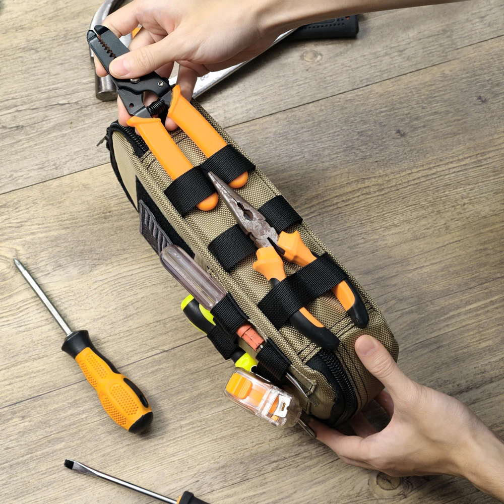 Heavy Duty Small Tool Bag Pouch Portable Utility Organizer Case with Zipper Handle for EDC, Motorcycle, Road Bike, Electricians