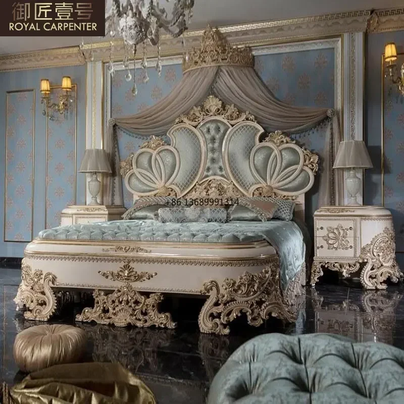 

European bed, double master bedroom, 2 meters, large bed, 1 .8m European style solid wood bed, luxury villa wedding bed