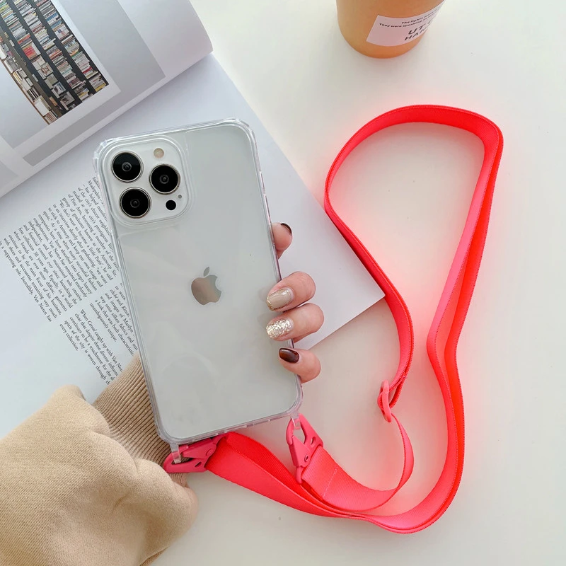 thumbnail image 1 of Luxury Transparent Crossbody Necklace With Lanyards Phone Case For iPhone 15 Pro Max 14 13 12 11 XS XR X 8 Plus Shockproof Cover, 1 of 5