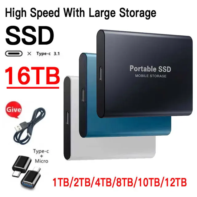 Portable SSD 1TB 2TB External Hard Drive USB 3.0 Interface High Speed Solid State Hard Disk Storage Devices for Laptop/Desktop 1