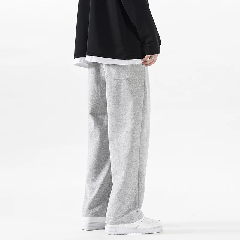Autumn Winter Solid Color Fashion Elastic Waist Sweatpants Man High Street Casual Loose Cotton Thick Warm All-match Trousers