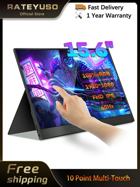 RATEYUSO 14 15.6 Inch Portable Monitor Touch Screen Display Usb Type C HDMI Compatible Computer Touch Monitor for Laptop Phone 1