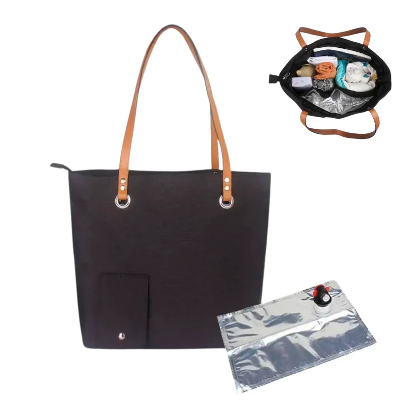 Wine Dispenser Tote Bag with Hidden Insulated Compartment