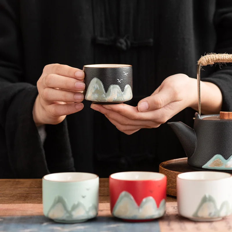 Chinese Ceramic Small Teacup Set Hand-Painted Teacup Set High-end Ceramic Vintage Kungfu Tea Home Tea Cup Bowls