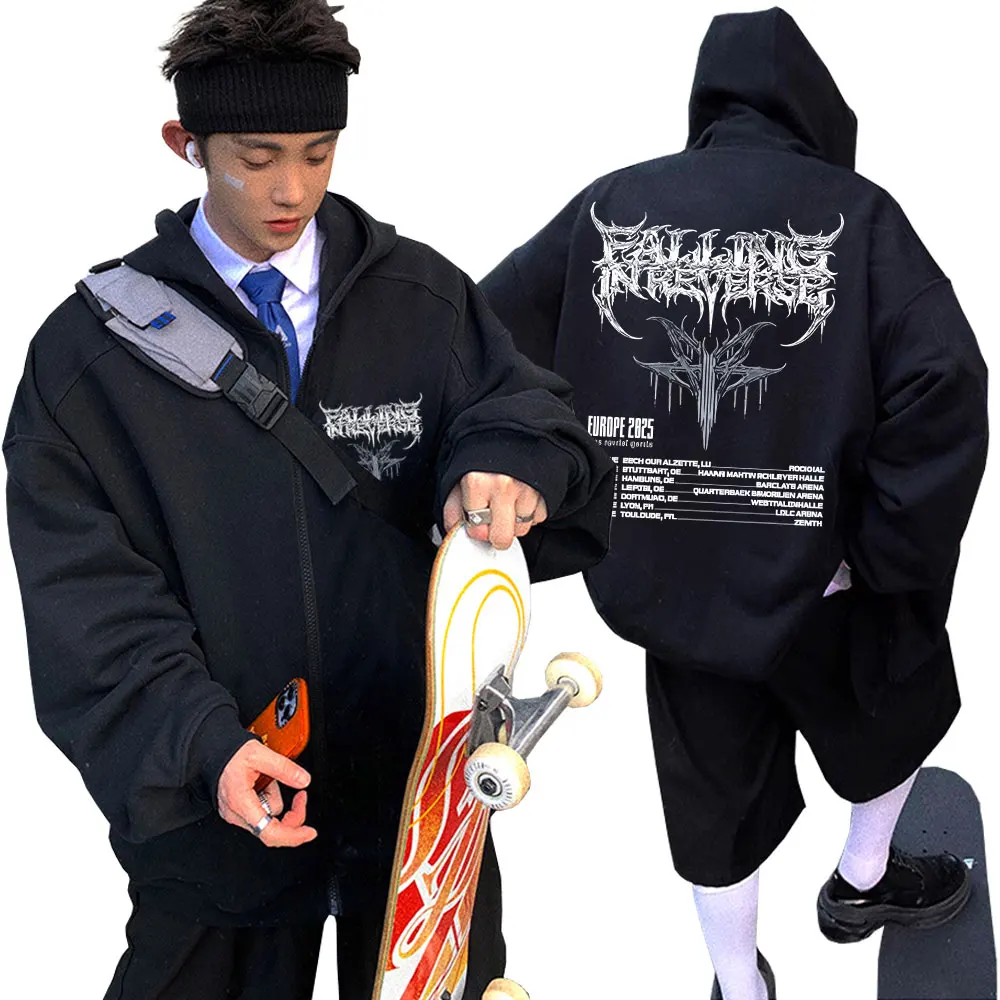 Falling in Reverse EUROPA 2025 Tour Zipper Hoodie Männer Frauen Rock Gothic Übergroße Zip Up Jacke Männliche Casual Baumwolle Retro Hoodies