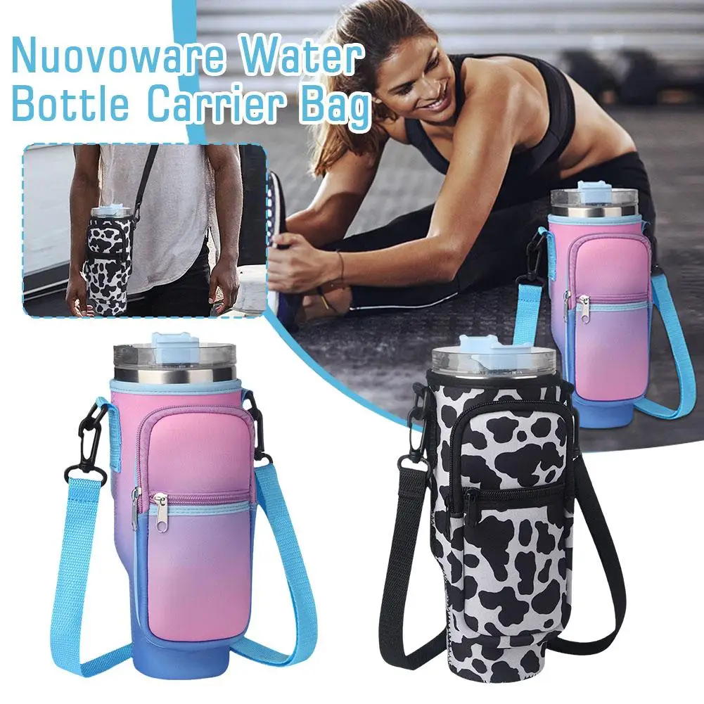 

For 40oz Water Bottle Carrier Bag With Tumbler With Handle, Water Bottle Holder With Adjustable Shoulder Strap For Hiking - U6C9