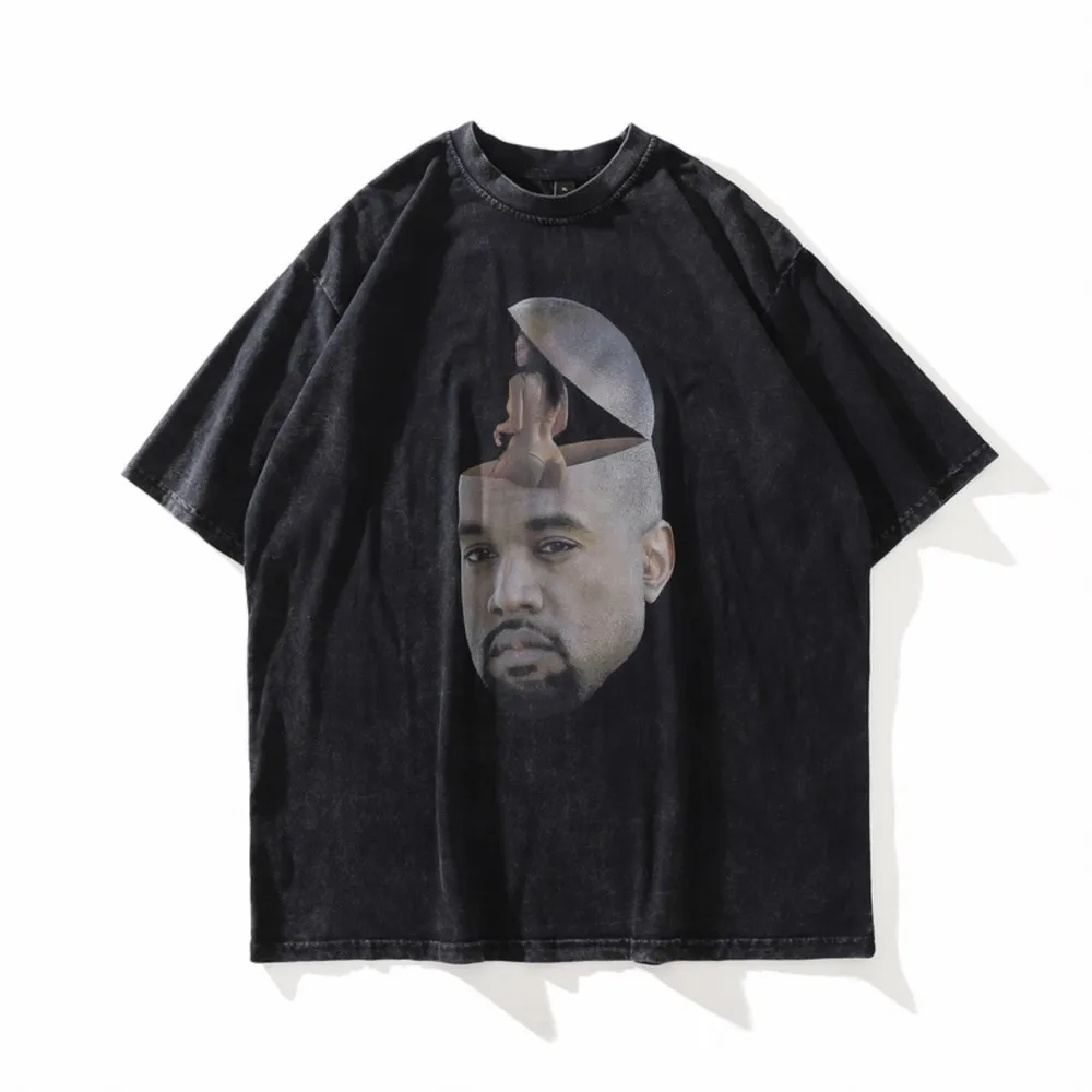 Spoof Kanye Printed T Shirt Retro Washed 100 Cotton Tops Tees Harajuku