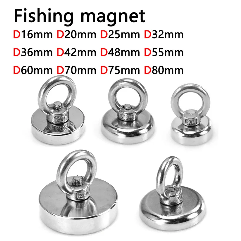 Powerful Double-sided Neodymium Magnet Hook Super Powerful Fishing Fishing Magnet Pull-type Installation with Ring 1PCS neodymium magnets,fishing magnets