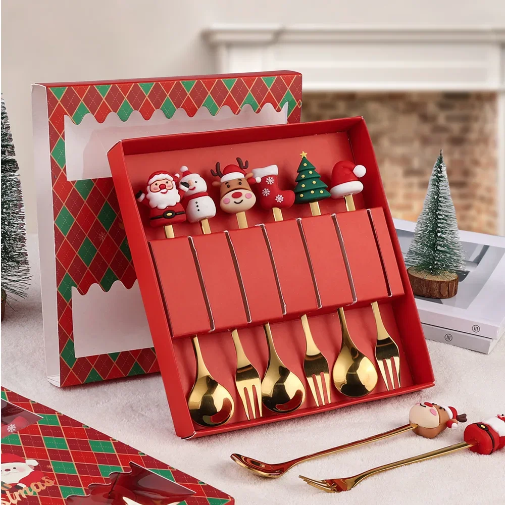 Christmas Spoons Forks Set Creative Nnowman Stainless Steel Spoons Dinner Dessert Tea Coffee Stirring Cake Fruit Forks stainless steel spoon cutlery set