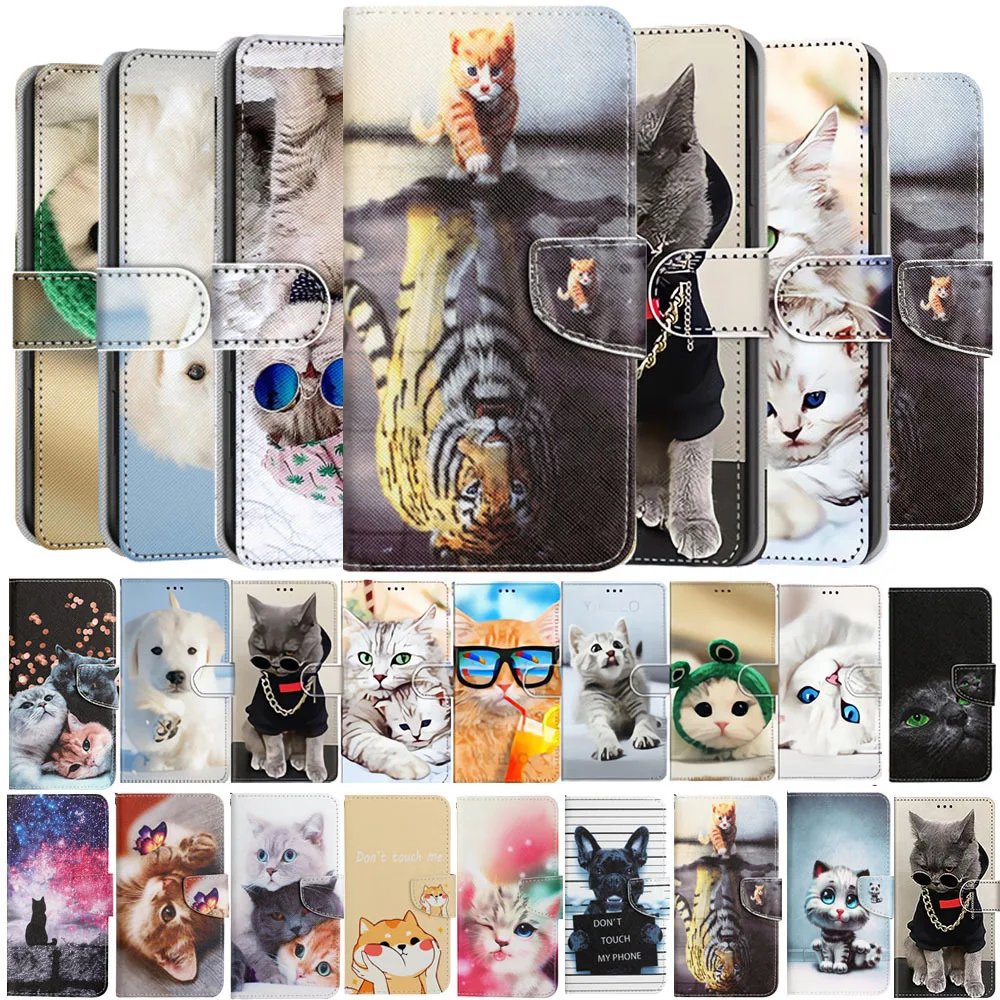 Custodia Per Cani Gatto Carino Per Huawei P Smart 2019 P30 Pro P40 Lite E Y5 2018 Y6 Y7 Y7P Portafoglio Porta Carte Di Credito In Pelle Flip Book Cove