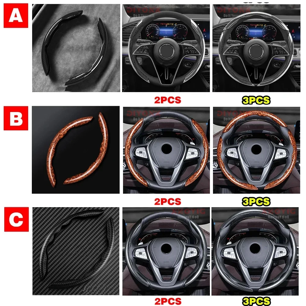 BMW 아우디 벤츠용 탄소 섬유 가죽 자동차 스티어링 커버, 마호가니 우드 그레인 휠 부스터 커버, 미끄럼 방지, 38cm 범용, 2 개, 3 개 For bmw 키케이스 차량용품 5시리즈 g30 For audi a8 d3 Mazda Hyundai Nissan Volkswagen Volvo Honda Tesla 3 Y X S Citroen Renault Opel 2023 2022