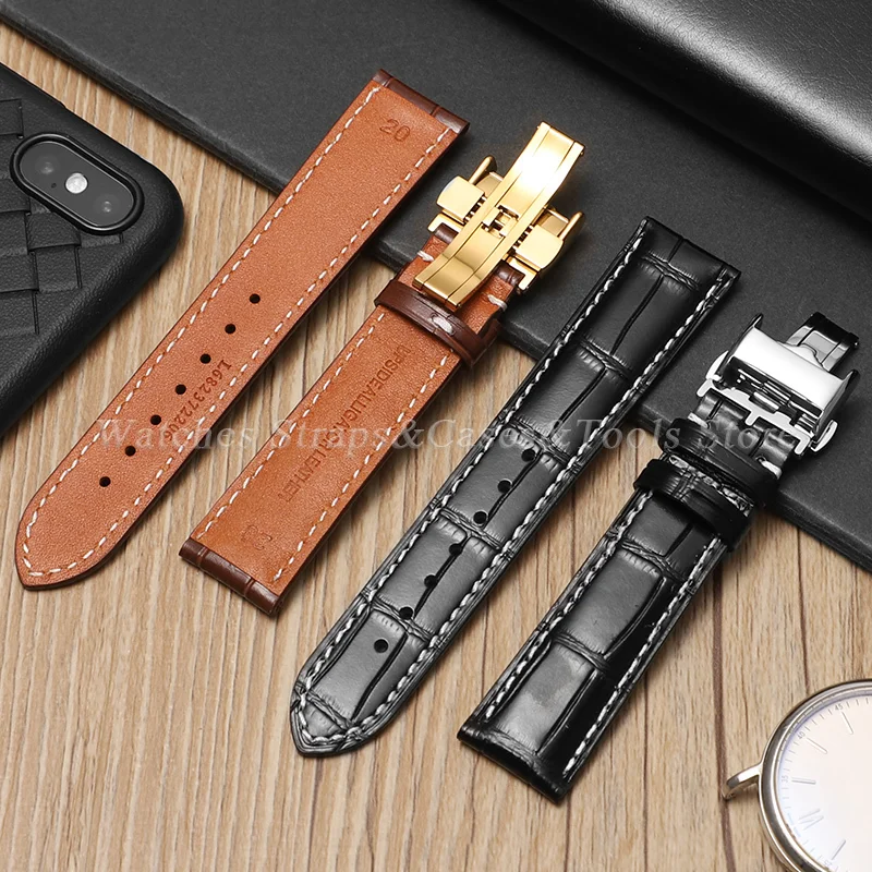 Premium Cowhide Leather Watch Strap with Butterfly Double Push Buckle – Multiple Widths Available