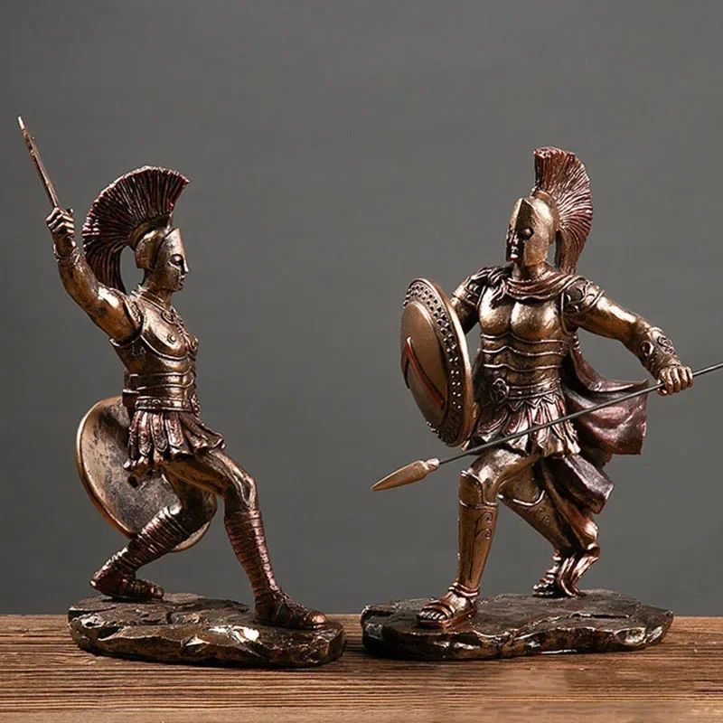 

Resin Vintage Roman Armor Warrior Statues Ancient Greek Mythological Figure Interior Ornament Collection Object Items