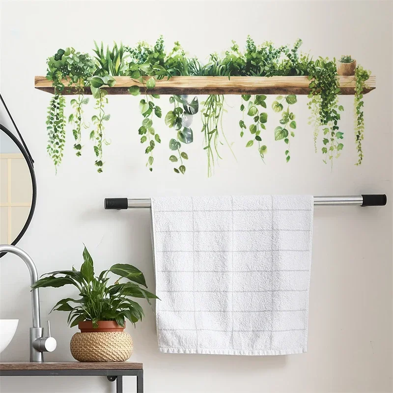Green Leaves Plant Branch Wall Stickers Bedroom Living Room Background Wall Decoration Home Decor PVC Mural Art Decals Wallpaper
