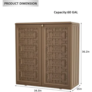 Outdoor Storage Cabinet Waterproof, Resin 60 Gallon Deck Box for Patio Furniture Cushions, Garden Tools 3