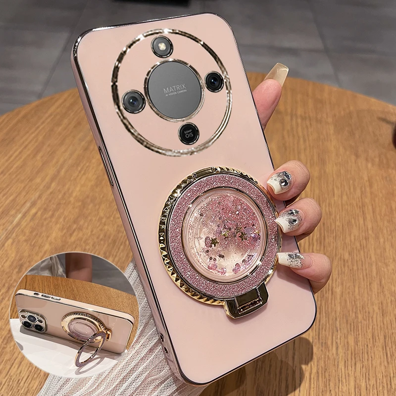 Elegant Quicksand Holder Plating Silicone Case - Electroplated Candy Soft TPU Stand Cover Shell