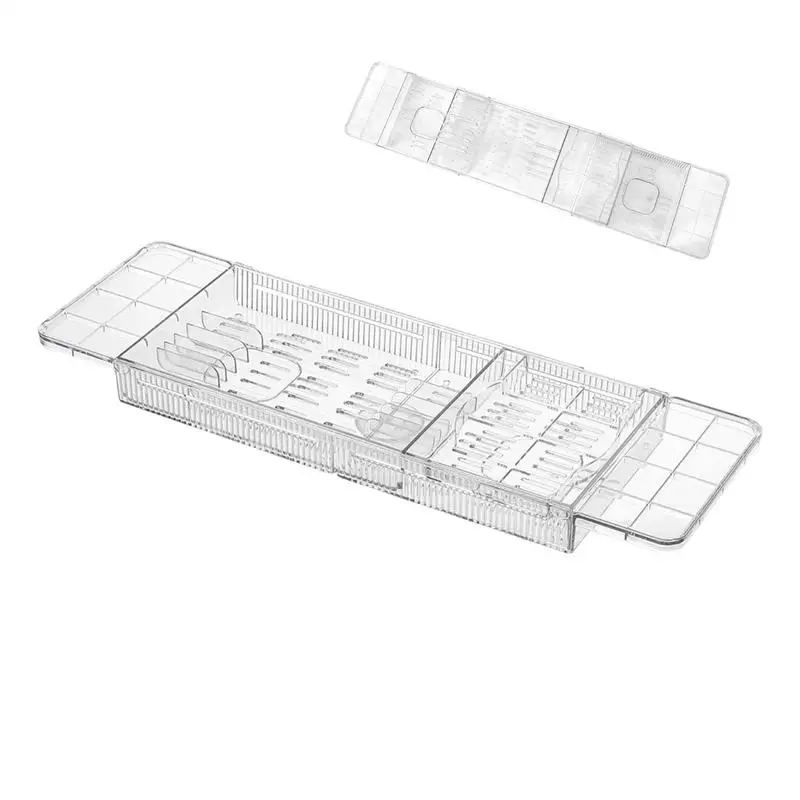 Bath Tray For Tub Clear Anti-Tipping Bath Tray Organizer Multi-Functional Glass Spacious Bathtub Organizer For Tablets