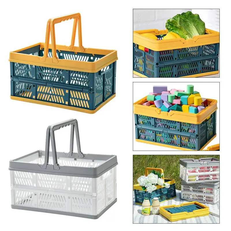 

Foldable Picnic Basket Portable Shopping Storage Basket Spring Tour Storage Japanese Groceries Snacks Plastic Grocery Organizer