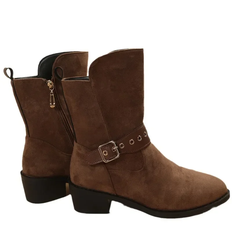 Women Ankle Boots Low Heels Round Plus Size 41 42 43 Casual Shoes Faux Suede Female Low Boots Chelsea Boots Platform Boots 2024