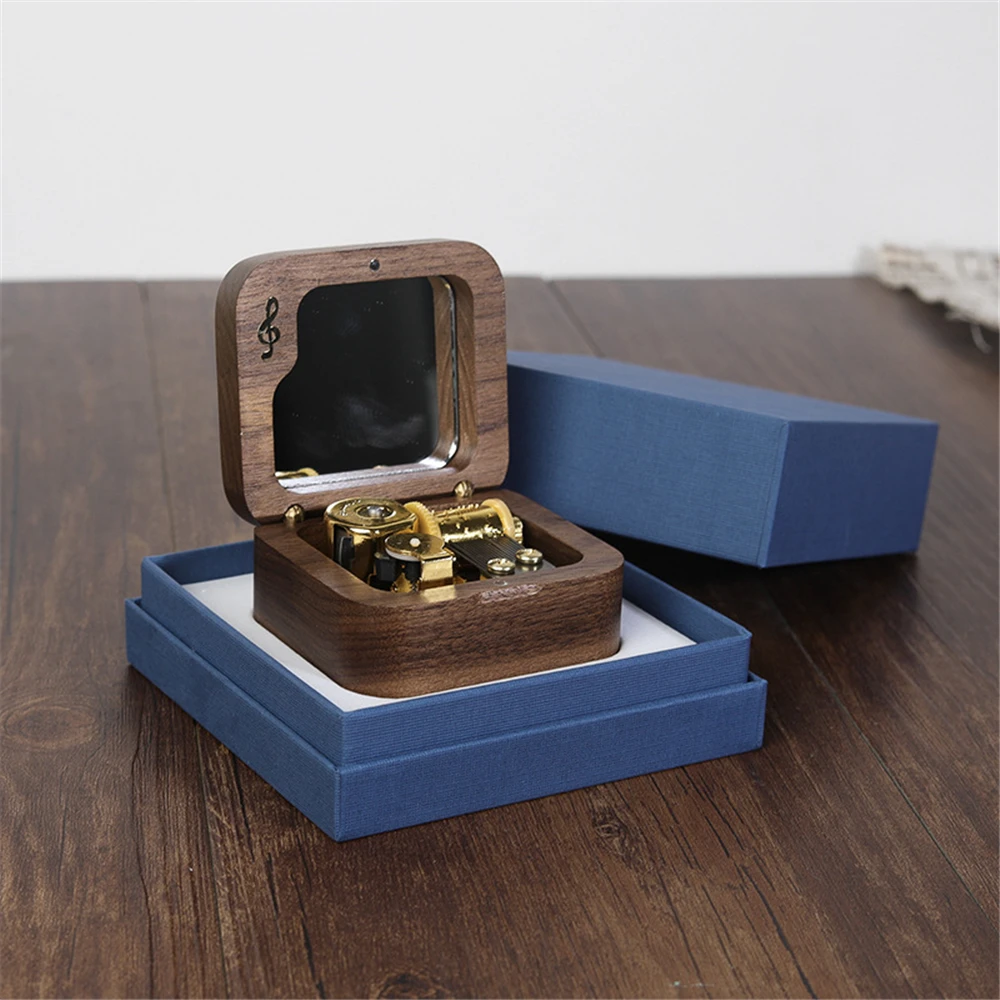 Wooden Music Box 18 Tone Clockwork Musical Box with Mirror Maple Wood Romeo and Juliet Little Star Birthday Gifts for Girlfriend