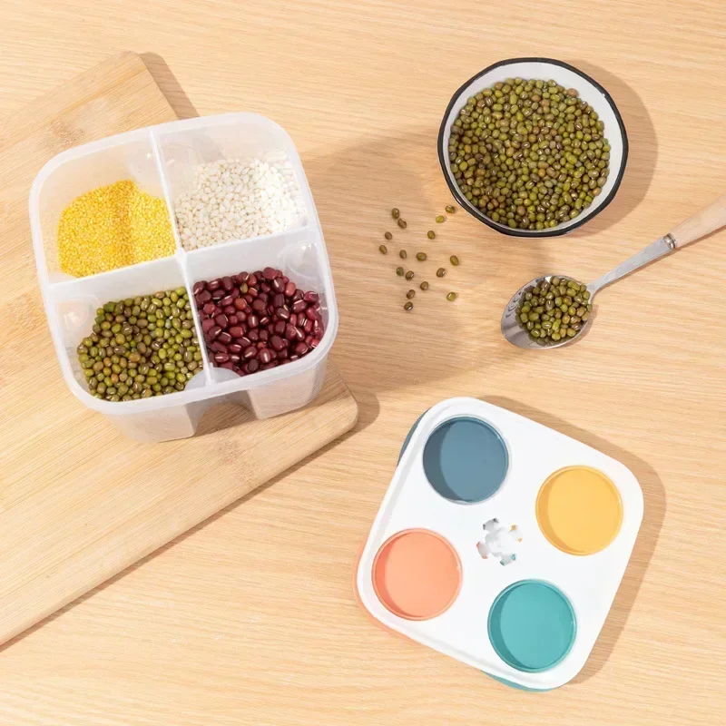 4 Grids Cereals Sealed Jar Kitchen Cereals Storage Box Plastic Food Container Moisture-proof Grain Tank Spaghetti Keep Fresh Box