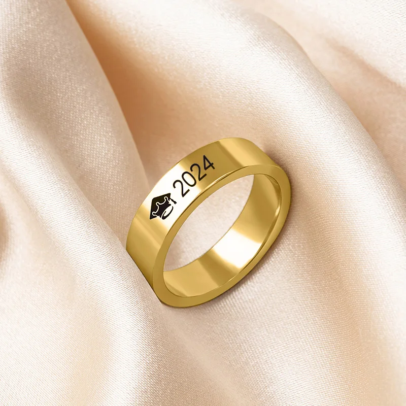 2024 Graduation Ring Jewelry Silver Gold Color Graduate Cap Stainless Steel Rings For Women Men Gift