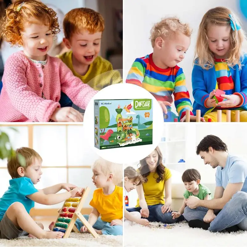 Marble Rush Dinosaur Maze Game STEM Toy Marble Track Big Blocks Building Brick Dinosaur Bricks Maze Set Track STEM Toy