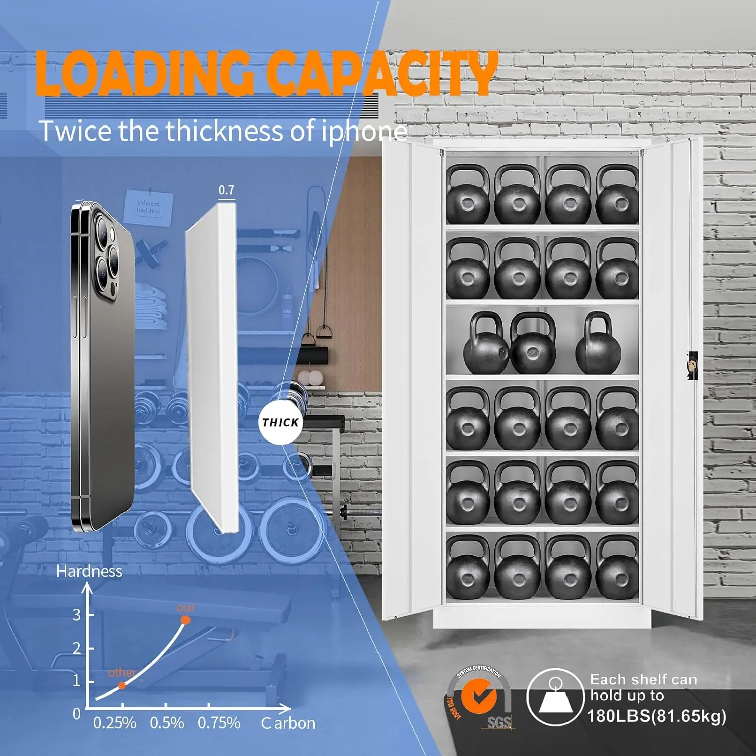 Yizosh Metal Garage Storage Tool Cabinet with Lock 71" Locking 2 Doors 5 Shelves Tall Steel Garage Heavy Duty File (White) 3