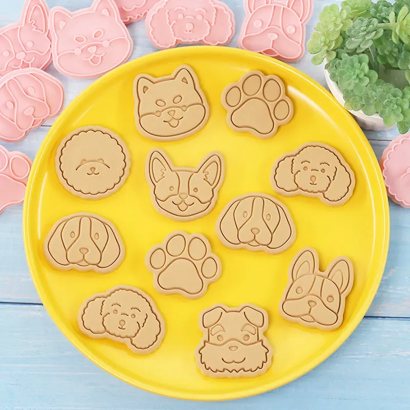 Cookie Cutters Animal Dog Type Stamp Embosser For Biscuit Pastry Bakeware Baking Cookies Molds 8pcs/set