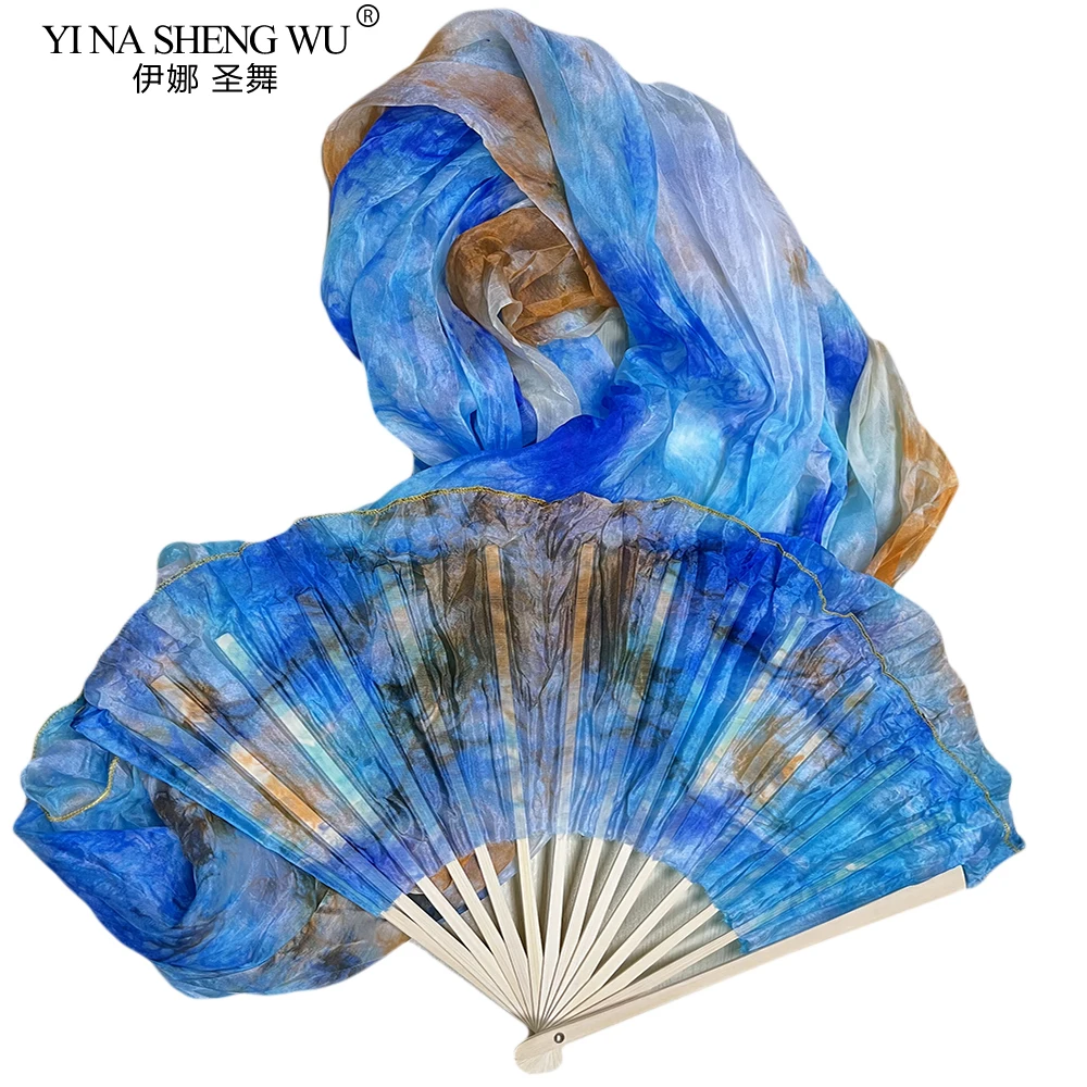 🪭 Abanicos De Danza Del Vientre De 1.5m - Juego De 2 En Seda Artificial, Bambú Y Colores Cian Y Azul Para Espectáculos