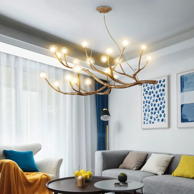 

Glass ball LED chandelier living room bedroom dining room ceiling G4 chandelier retro resin chandelier home decoration chandelie