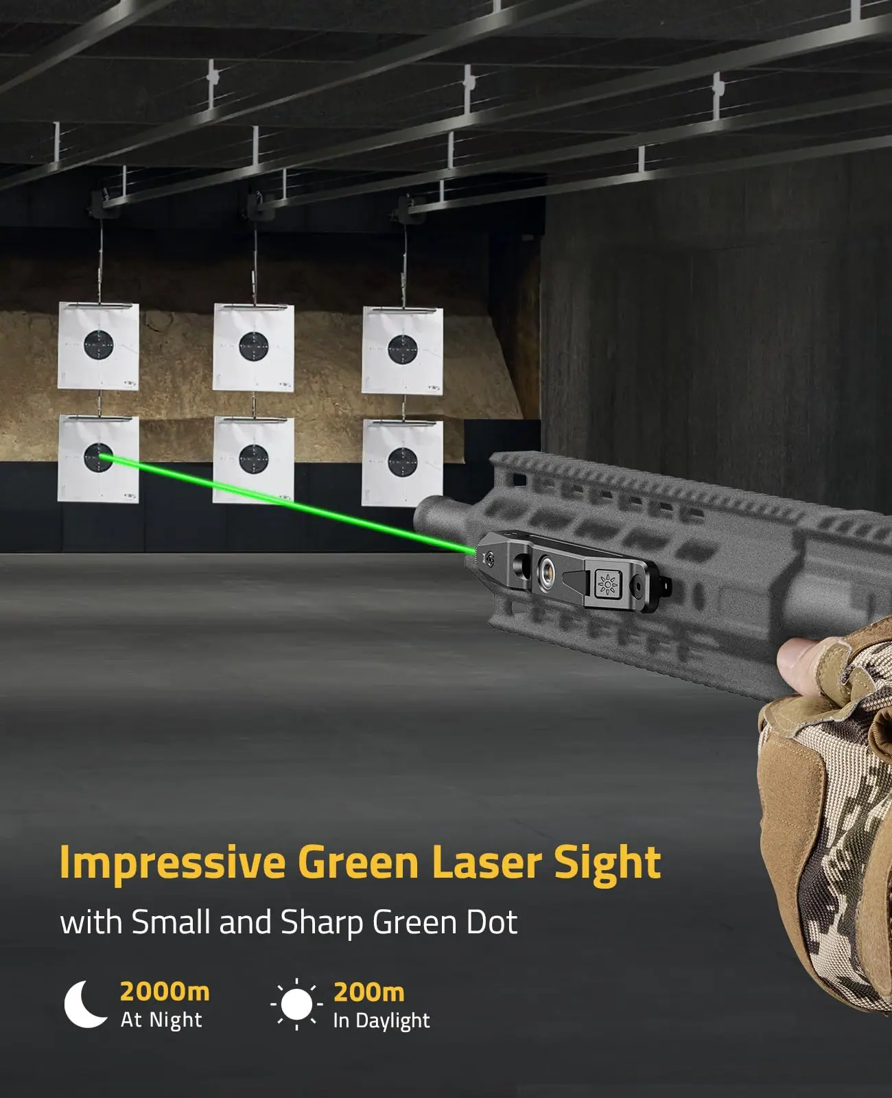 Tactical Green Laser For Rifle Strobe Capability and Pressure Sight M-Lok Picatinny Rail with Magnetic Rechargeable Battery