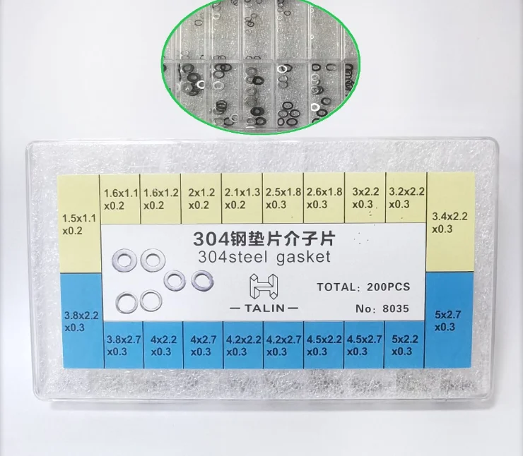 

200pcs 304L Steel Gasket Assorted Sizes