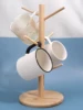 Household Wooden Vertical Cup Storage Mug Hanging Display Shelf for Kitchen Coffee and Tea Glass Wood Holder with 6 Hooks 1 Set 1