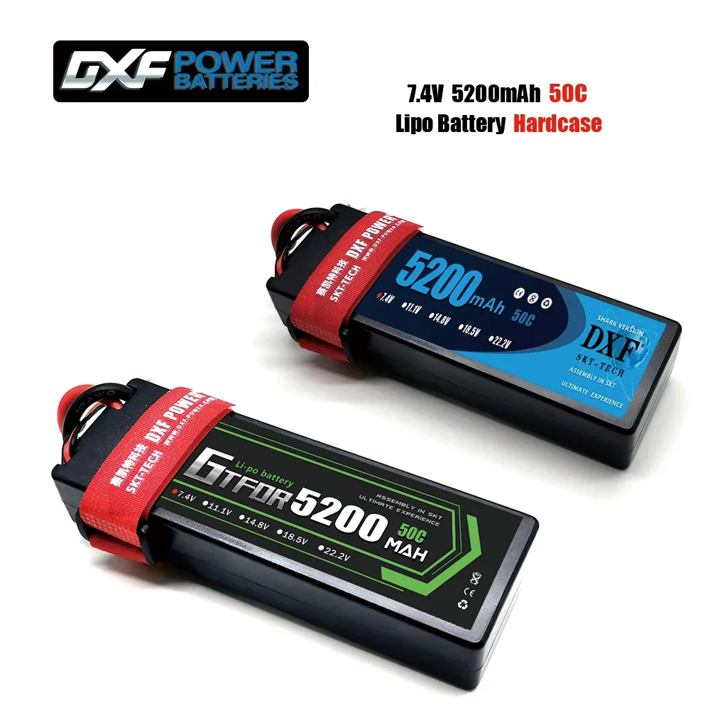 

DXF 2S Lipo Battery 5200mAh 7.4V 50C with T/DEANS Plug Hardcase For 1/8 Buggy Truggy Offroad Car Boat Truck Airplane UAV RACING