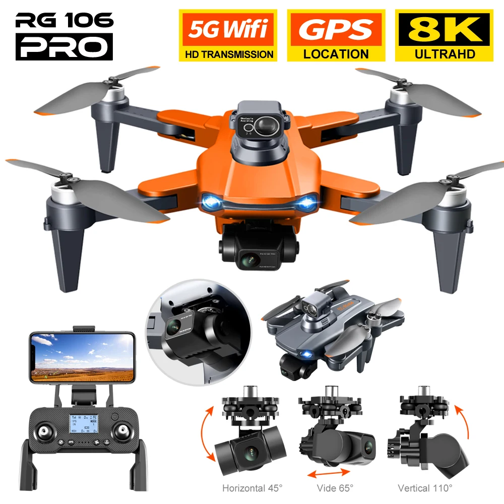 2023 Nuovo Rg106 Pro 3-Axis Gimbal Gps 5G Wifi Drone Camera Drone 4K Profesional Dual Camera Fpv Drone Con Motore Brushless Dron