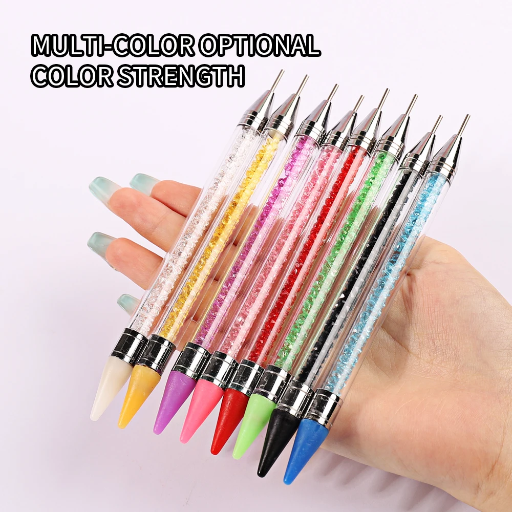 1PC Dual Heads Acrylic Metal Dotting Wax Pen Nail Brush Rhinestones Crystal Picking Nail Studs Dotter DIY Point Drill Nail Tools 2