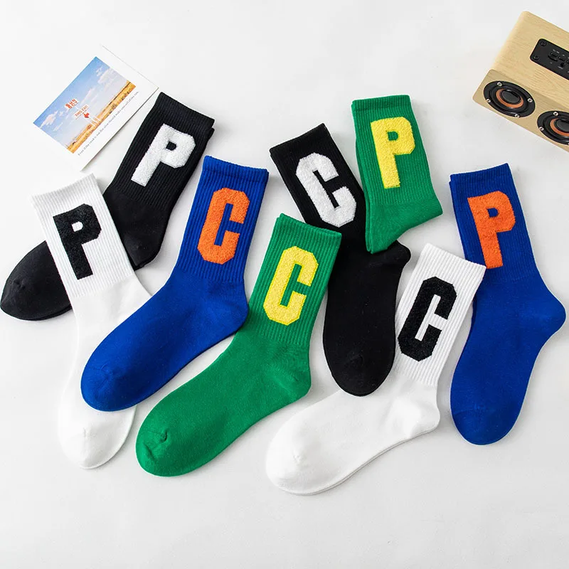 Boneless Hand Stitched Head Color Big Letter Socks Women Autumn and Winter New Tube Cotton Lovers Net Red Tide |