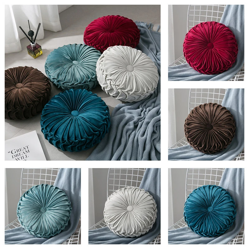 outdoor patio cushions Nordic Style Round Pumpkin Cushion Luxurious Velvet Blue Coffee Red Seat Cushion Sofa Pillow Backrest Cushion 35x35cm outdoor chair cushions