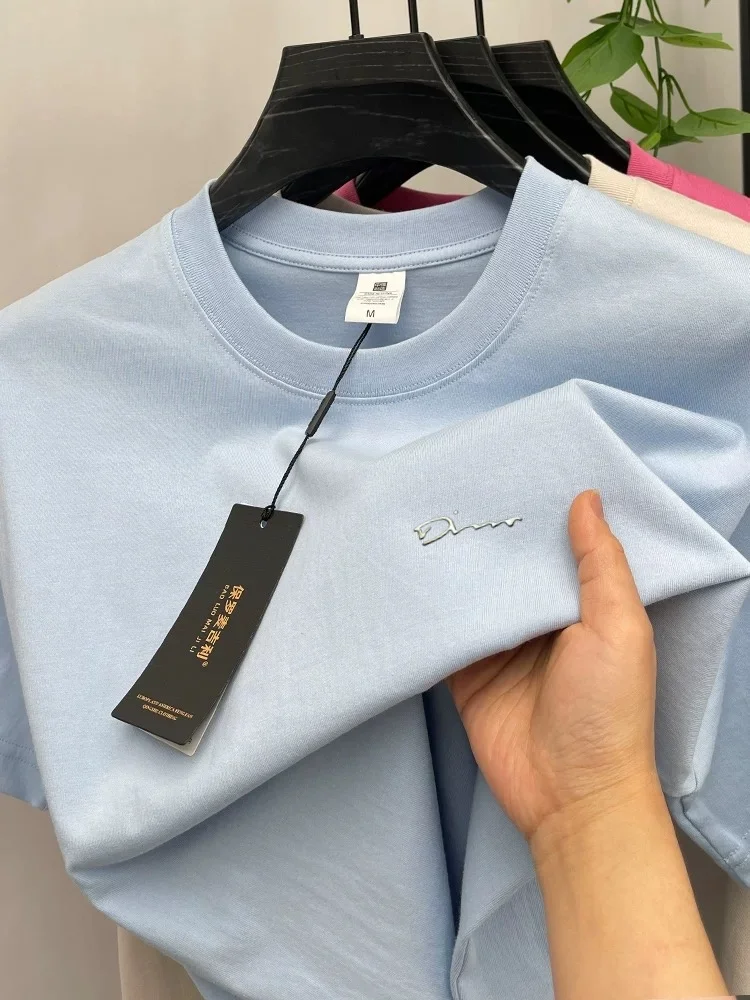 Luxuriöses Sommer-T-Shirt aus 100 % Baumwolle kurzärmelig Rundhalsausschnitt neues High-End-Marken-Top mit Buchstabenprägung lässige atmungsaktive Herrenbekleidung – Detail 9