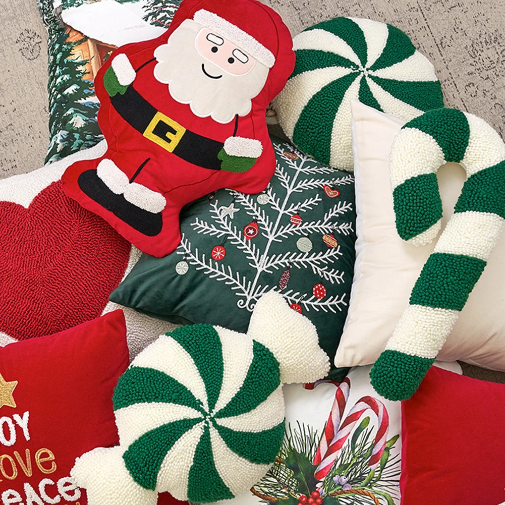 Christmas Plush Candy Cane Throw Pillow Soft Sofa Cushion Festival Heteromorphic Decorative Pillow Doll For Christmas Decoration