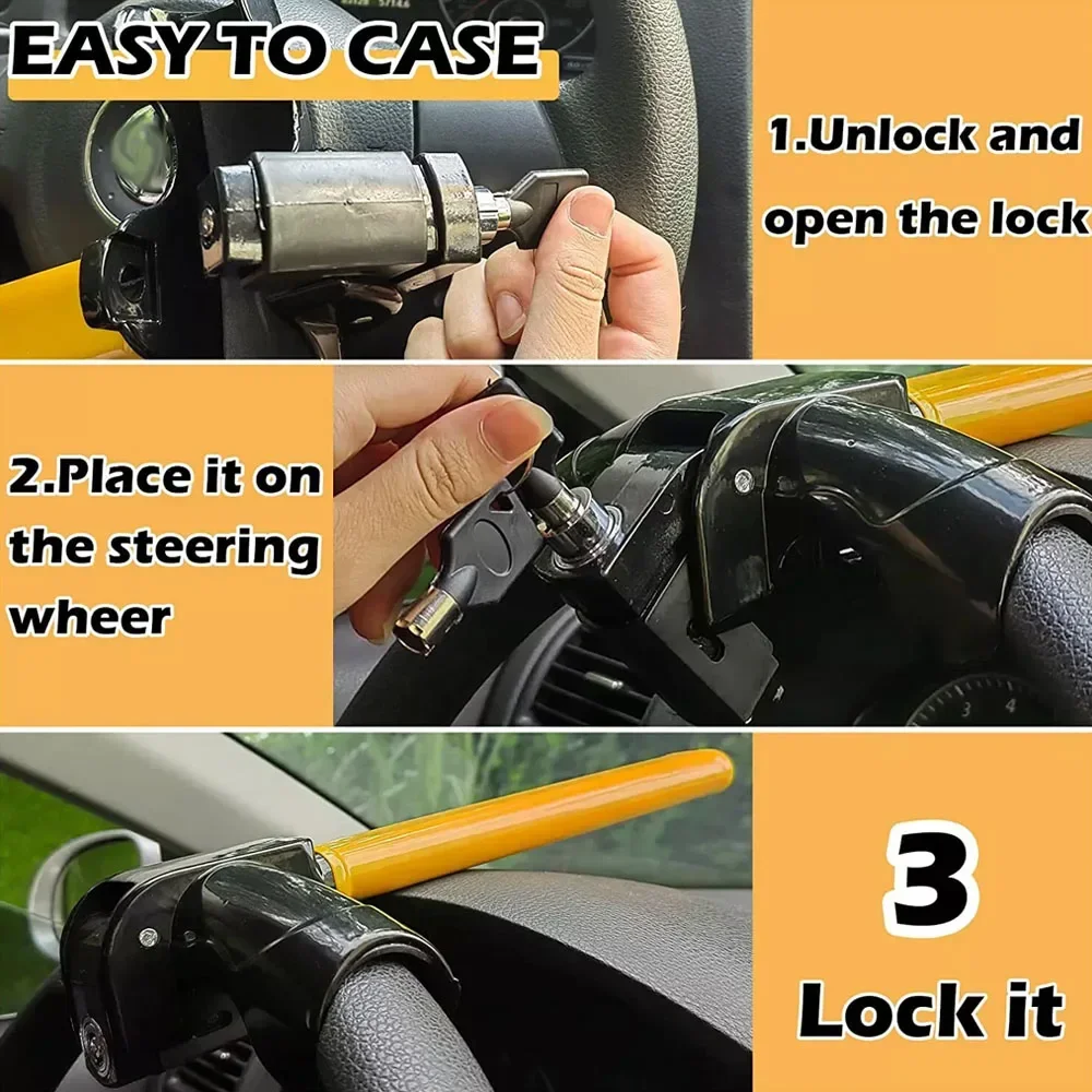 Universal Stainless Steel T-Bar Steering Lock High Security Anti-Theft Device Anti-Pry & DualGuard Keys for Car SUV Truck